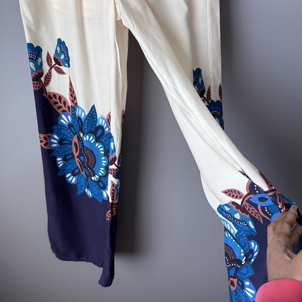 FARM RIO X Anthropologie Floral Print Martina Pants Women's S Blue Wide-Leg NWT - Picture 7 of 13